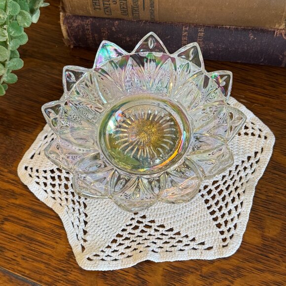 Vintage Iridescent Footed Crystal Candy Dish - Picture 8 of 13
